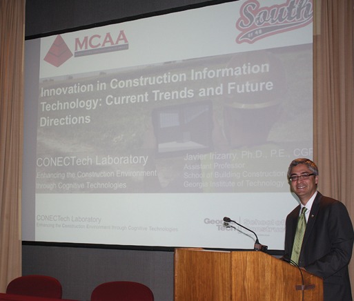 Dr. Javier Irizarry, Georgia Tech, addresses South of 40 about trends in information mobility and visualization.