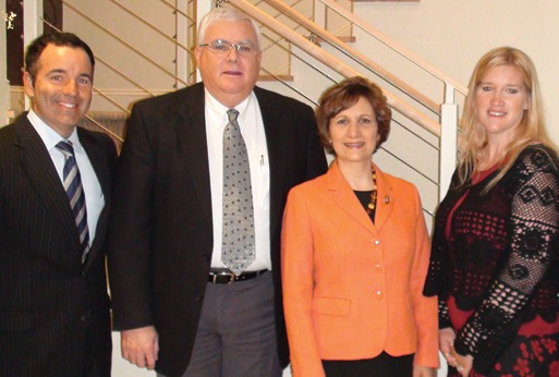Matt Keelen of The Keelen Group; Sen. Ron Johnson (R-WI); Joe Buechel,  Natural Stone Veneers International; Jennifer Morrell, Editor of Masonry Magazine; and Bob Thomas, NCMA.
