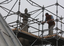 Scaffolding surrounds areas of the National Cathedral that are under repair.