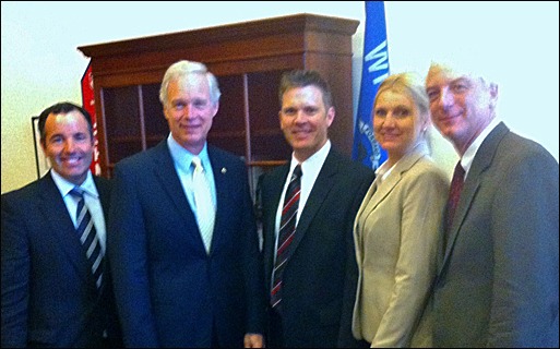 Matt Keelen of The Keelen Group; Sen. Ron Johnson (R-WI); Joe Buechel,  Natural Stone Veneers International; Jennifer Morrell, Editor of Masonry Magazine; and Bob Thomas, NCMA.