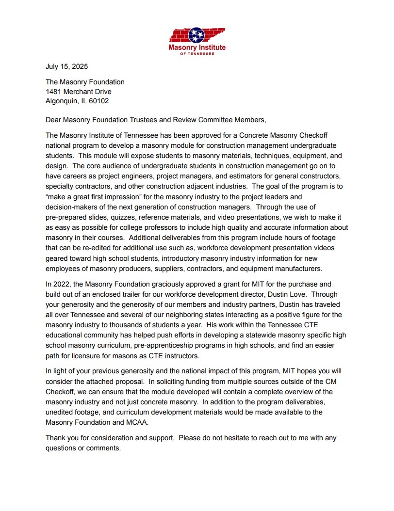 University Construction Management Program Masonry Module